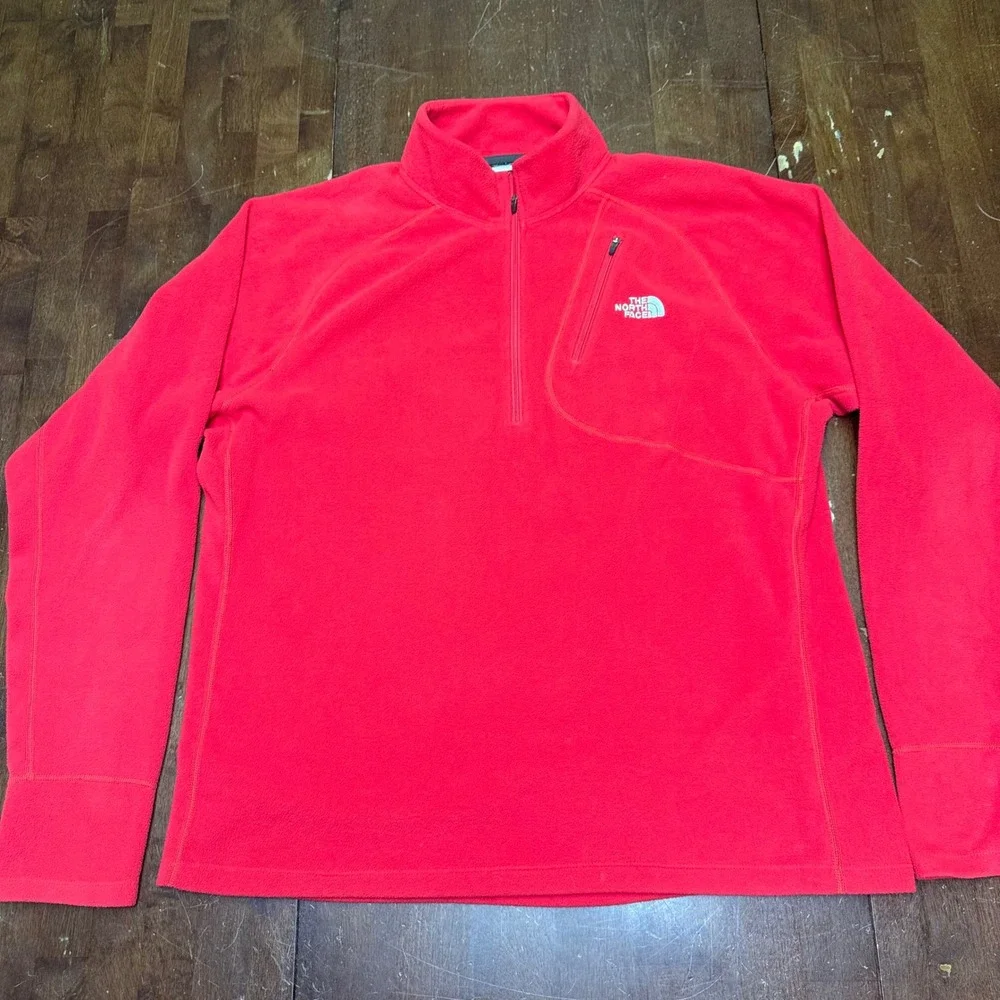 The North Face Fleece Pullover Mens XL Red Quarter 1/4 Zip Chest Pocket Hiking
